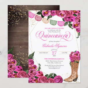 Invitación Charro Rustic Cowgirl Boots Rosa Rosa Rosa Quincea