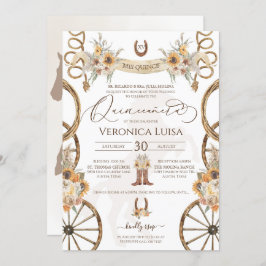 Invitación Charro Sunflower Country Rústico Floral Quinceaner