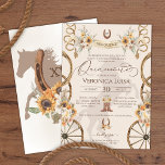 Invitación Charro Sunflower Country Rústico Floral Quinceaner<br><div class="desc">Diseño rústico elegante con un tema de charro/vaquero/rancho. Cuenta con girasoles,  elementos florales y boho secos,  bota de vaquero y elementos de rancho/granja.</div>