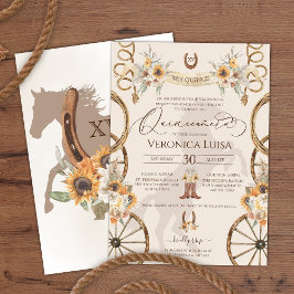 Invitación Charro Sunflower Country Rústico Floral Quinceaner