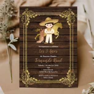 Invitación Charro Tres Anos de Madera Rusa