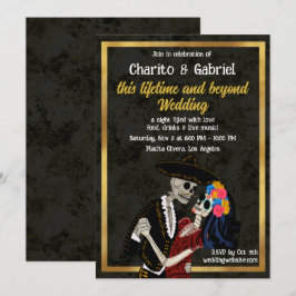 Invitación Charro y Catrina Sugar Skulls Boda bailarín