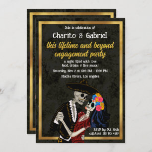 Invitación Charro y Catrina Sugar Skulls Compromiso de baile