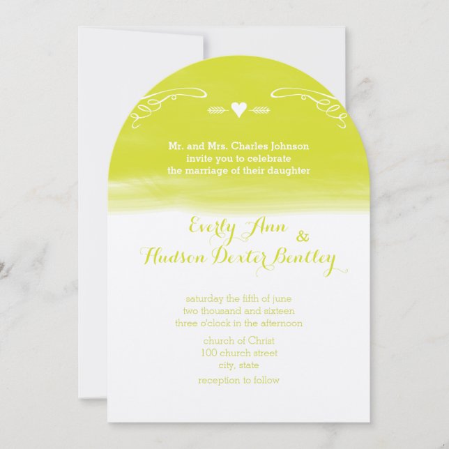 Invitación Chartreuse Chalkboard Elements Die Cut Wedding (Anverso)