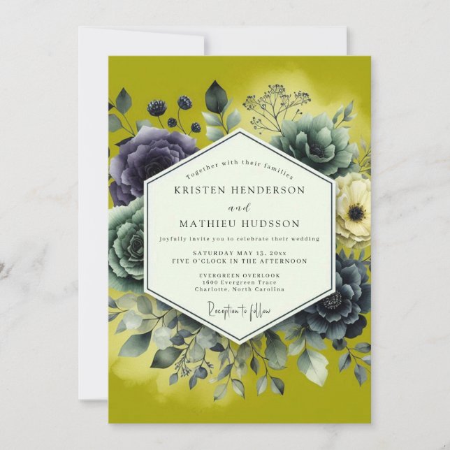 Invitación Chartreuse Lush Botanical Wedding (Anverso)