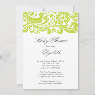 Invitación Chartreuse moderno Swirl Floral Verde Baby Shower