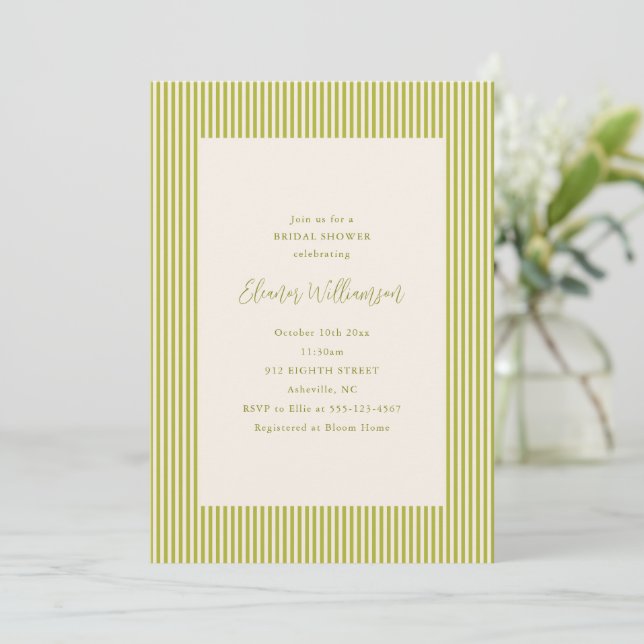 Invitación Chartreuse Verde Raya Elegante Despedida de Solter (Anverso de pie)