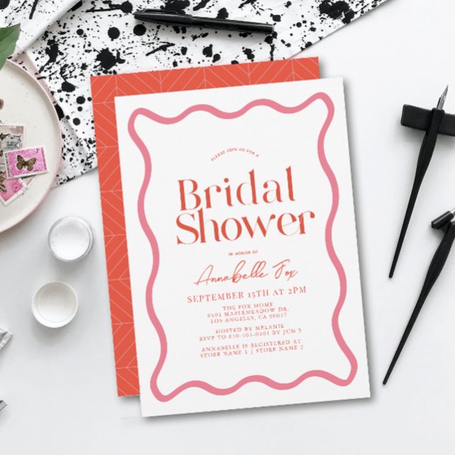 Invitación Chasis rosa y rojo ondulada con ducha de novia a l (Subido por el creador)