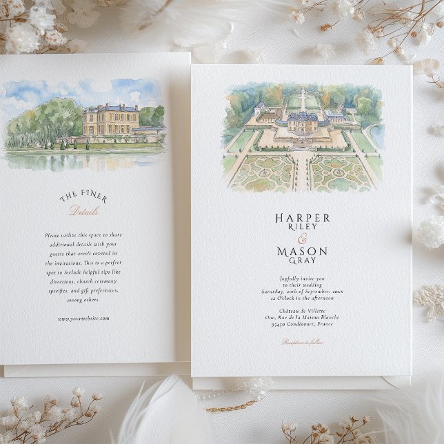 Invitación Château de Villette France Watercolor Wedding (Subido por el creador)