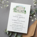 Invitación Chateau elegante | Boda de manga de acuarela<br><div class="desc">Con ilustraciones acuáticos de una casa señorial y paisajes verdes con elegantes tipos de letra. Esta invitación de bodas de inspiración vintage es perfecta para bodas de primavera, otoño y jardín. Agregue la redacción de su personalizado a este diseño utilizando los cuadros "Editar esta plantilla de diseño" en el lado...</div>