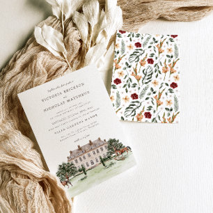 Invitación Chateau elegante   Boda de Mano de Agua Inglés