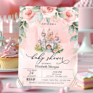 Invitación Château Floral Rosas Rosadas Baby Shower