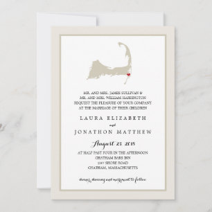 Invitación Chatham Cape Cod Map con corazón   BODA