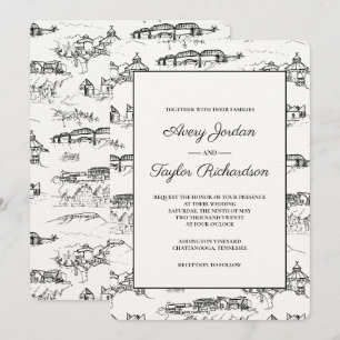Invitación Chattanooga Toile Negro y Blanco