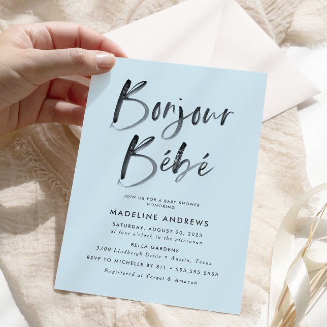 Invitación Chau Chau Bebé Azul Shower de Bebé Francés (Subido por el creador)