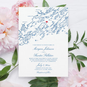 Invitación Chebeague Island Maine Elegant Boda de Mapa de la 