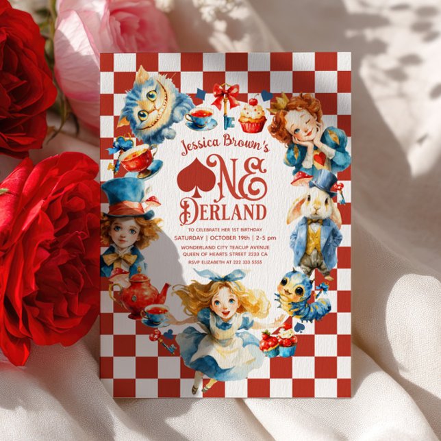 Invitación Checkered Alice in ONEDERLAND 1st Birthday Party (Subido por el creador)