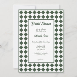Invitación Checkered Simple Modern Dark Green Bridal Shower