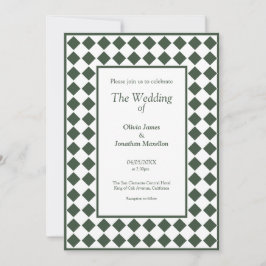 Invitación Checkered Simple Modern Dark Green Wedding