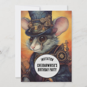 Invitación Cheddarwhisk Animal de Steampunk nombre personaliz