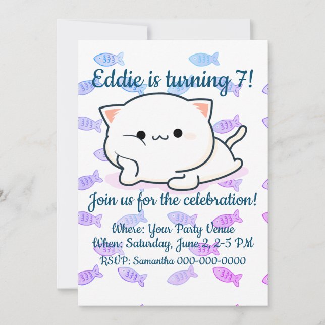 Invitación Cheeky Kawaii Style Kitten Cumpleaños (Anverso)