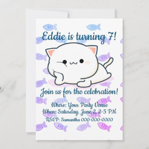 Invitación Cheeky Kawaii Style Kitten Cumpleaños