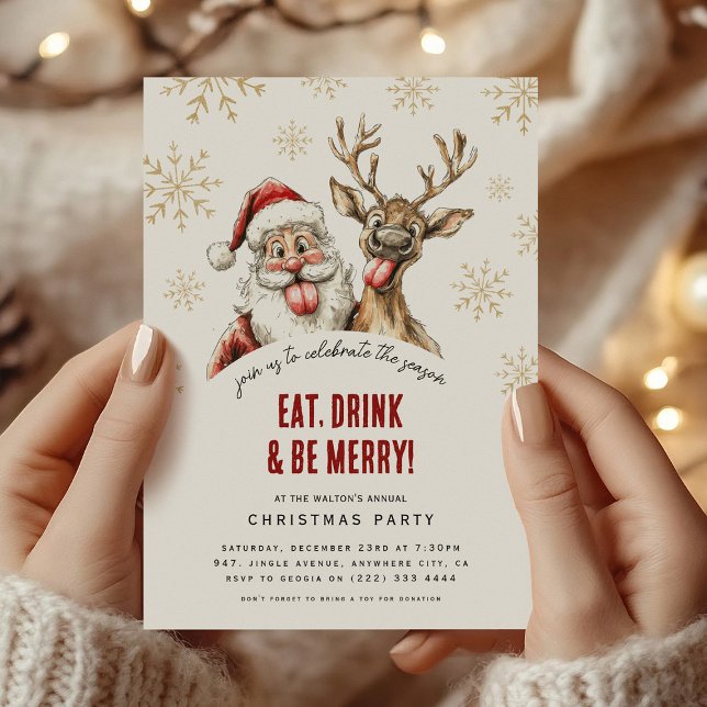 Invitación Cheeky Santa & Reindeer Christmas Party (Subido por el creador)