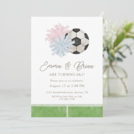 Invitación Cheer and Soccer Siblings Joint Birthday Party 