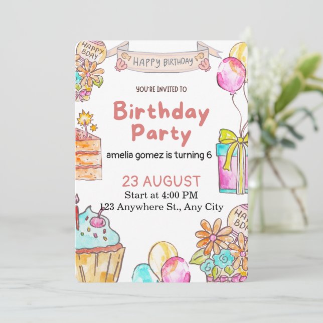 Invitación Cheerful and Playful Birthday Design (Anverso de pie)