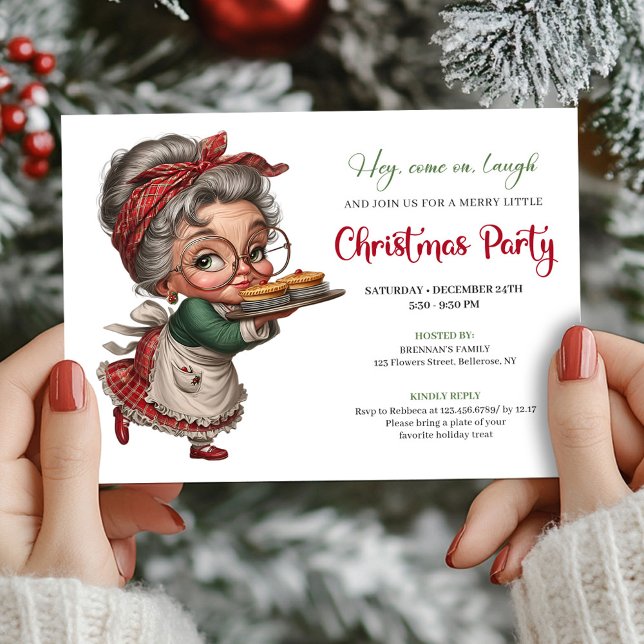 Invitación Cheerful festive woman funny Christmas party   (Cheerful festive woman funny Christmas party invite)