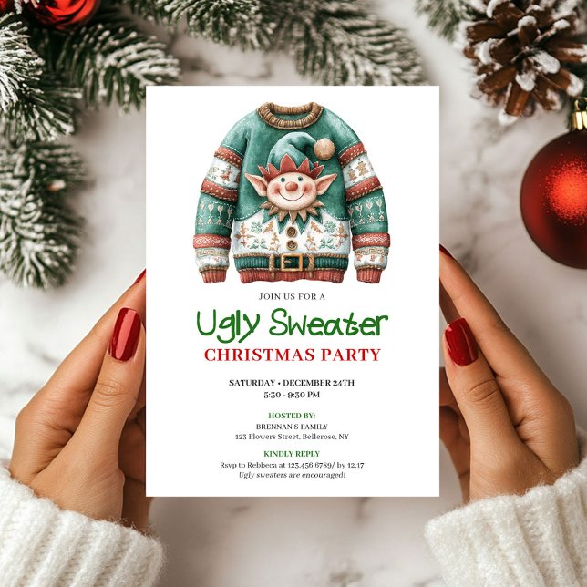 Invitación Cheerful Funny Ugly Sweater Christmas Card (Cheerful Funny Ugly Sweater Christmas Card)