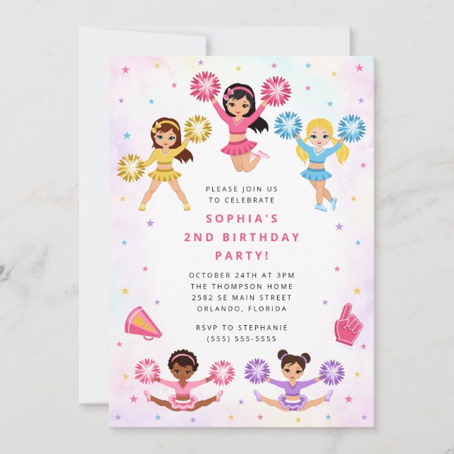 Invitación Cheerleader Girl Birthday Party Invitation (Anverso)