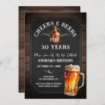 Invitación Cheers and Beers 30th Birthday Party<br><div class="desc">Cheers and Beers Birthday Invitations. Easy to personalize. All text is adjustable and easy to change for your own party needs. Chalkboard and rustic wood background elements. Fun Chalkboard swirls and flourishes. Watercolor beer mug. Invitations for him. Bar or backyard BBQ birthday design. Any age,  just change the text.</div>