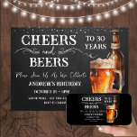 Invitación Cheers and Beers 30th Birthday Rustic<br><div class="desc">Cheers and Beers Birthday Invitations. Easy to personalize. All text is adjustable and easy to change for your own party needs. Chalkboard and rustic background elements. Fun Chalkboard swirls and flourishes. Watercolor beer mug. Invitations for him. Bar or backyard BBQ birthday design. Any age,  just change the text.</div>