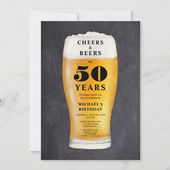 Invitación Cheers And Beers 50th Birthday (Anverso)
