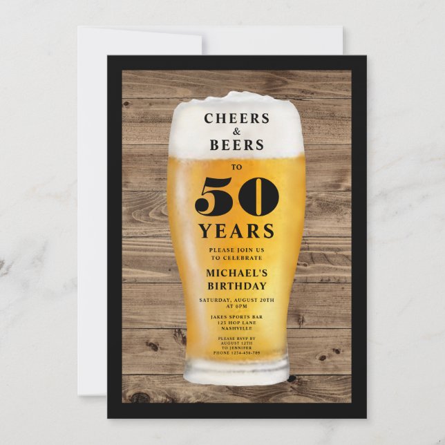 Invitación Cheers And Beers 50th Birthday (Anverso)