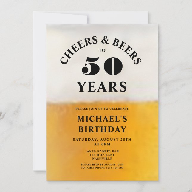 Invitación Cheers And Beers 50th Birthday (Anverso)