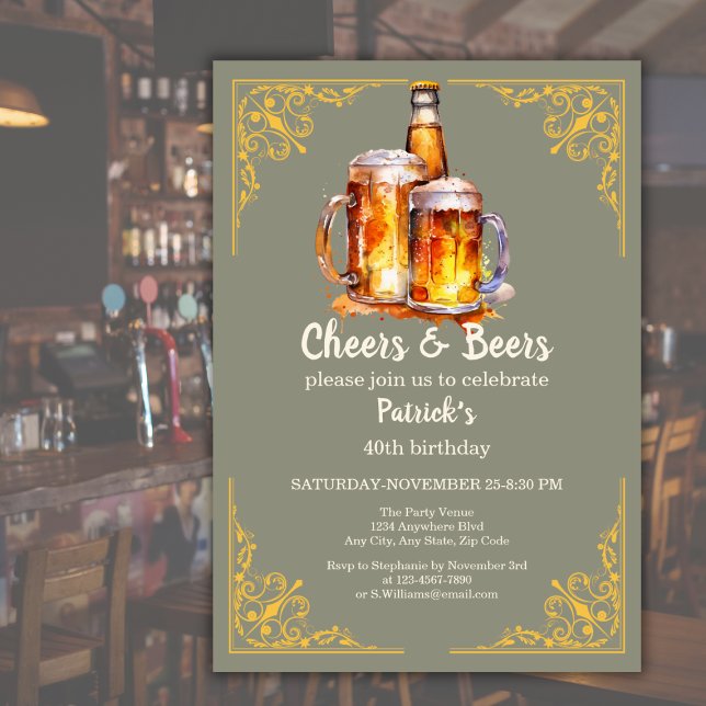 Invitación Cheers and Beers Glass Bottle 40th Birthday (Subido por el creador)
