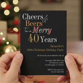 Invitación Cheers and Beers Merry 40th Christmas Birthday