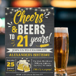 Invitación Cheers and Beers to 21 Years, Beer-Themed<br><div class="desc">Celebrate a milestone with our "Cheers and Beers to 21 Years" invitation! Perfect for an 21th birthday bash, this beer-themed invite sets the tone for a fun, festive gathering. Ideal for adult parties, it combines vintage charm with a lively design, inviting guests to raise a glass and toast to 21...</div>