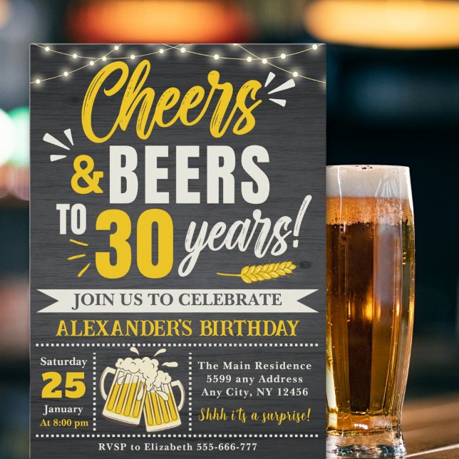 Invitación Cheers and Beers to 30 Years, Beer-Themed  (Subido por el creador)