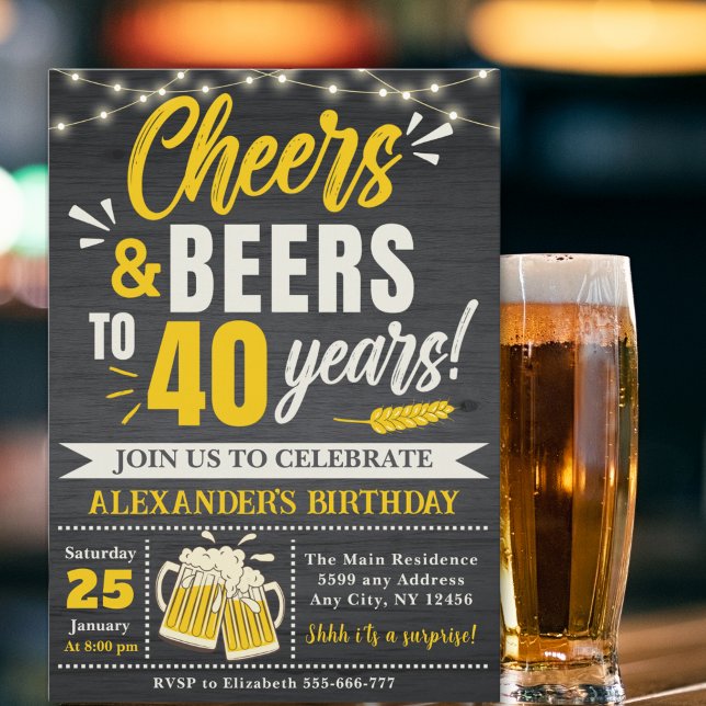 Invitación Cheers and Beers to 40 Years, Beer-Themed  (Subido por el creador)