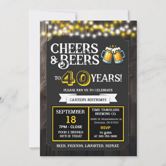 Invitación Cheers and Beers to 40 Years Brewery Birthday (Anverso)