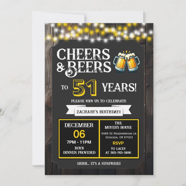 Invitación Cheers and Beers to 51 Years Surprise Backyard (Anverso)