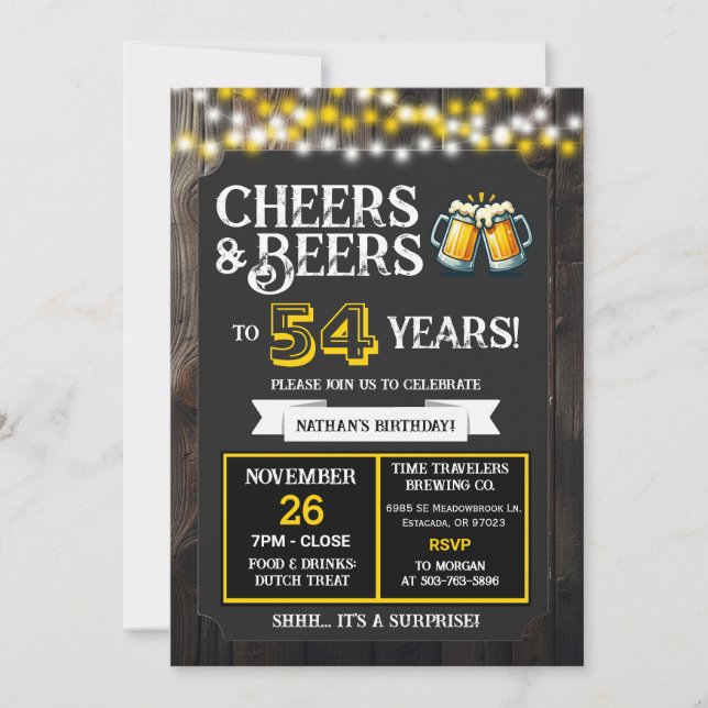 Invitación Cheers and Beers to 54 Years Surprise Brewery (Anverso)