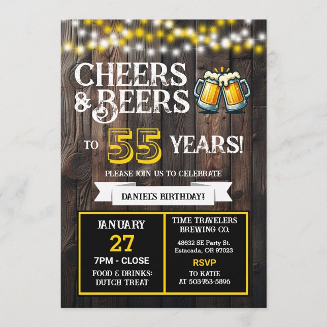 Invitación Cheers and Beers to 55 Years Brewery Birthday (Anverso)