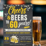 Invitación Cheers and Beers to 60 Years, Beer-Themed<br><div class="desc">Celebrate a milestone with our "Cheers and Beers to 60 Years" invitation! Perfect for an 60th birthday bash, this beer-themed invite sets the tone for a fun, festive gathering. Ideal for adult parties, it combines vintage charm with a lively design, inviting guests to raise a glass and toast to 60...</div>