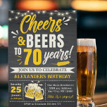 Invitación Cheers and Beers to 70 Years, Beer-Themed<br><div class="desc">Celebrate a milestone with our "Cheers and Beers to 70 Years" invitation! Perfect for an 70th birthday bash, this beer-themed invite sets the tone for a fun, festive gathering. Ideal for adult parties, it combines vintage charm with a lively design, inviting guests to raise a glass and toast to 70...</div>