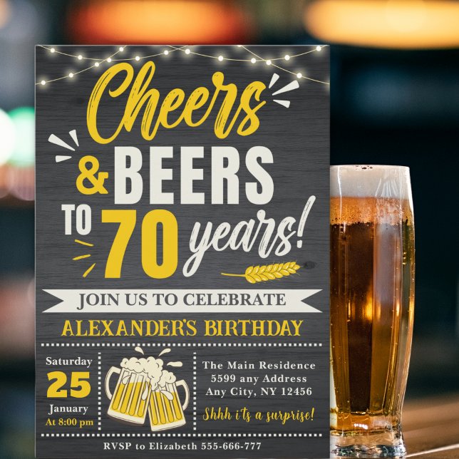 Invitación Cheers and Beers to 70 Years, Beer-Themed  (Subido por el creador)