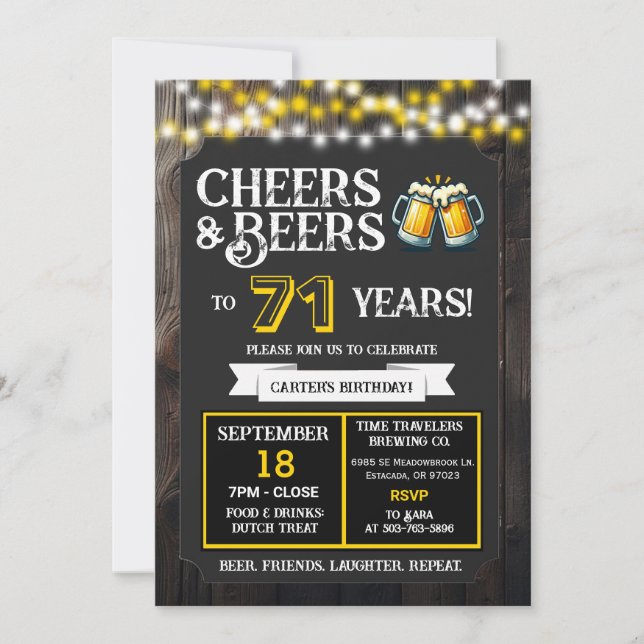 Invitación Cheers and Beers to 71 Years Brewery Birthday (Anverso)